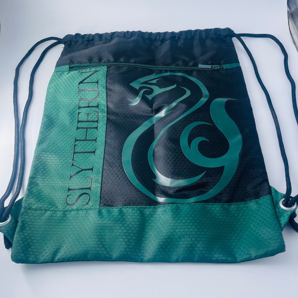 Universal Studios Harry Potter Slytherin Drawstring Backpack Bag Green Black NEW
